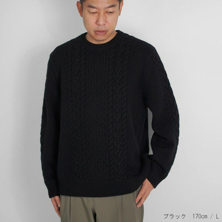 カシミヤ100％メンズケーブル柄クルーネックセーター | Milestone公式