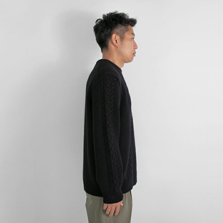 スコットネス グレー &黒カシミヤ100%リバーシブル クルーネック セーター PRODIGAL（プロディガル） カシミヤ 100％ メンズ ケーブル柄 クルー