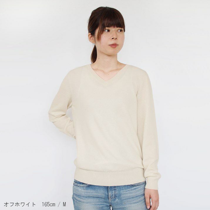 MARK&LONA ホワイト Vネック セーター カシミヤ カシミア100% M セール】 スコットランドカシミヤ Vネックニット （ニット・セーター
