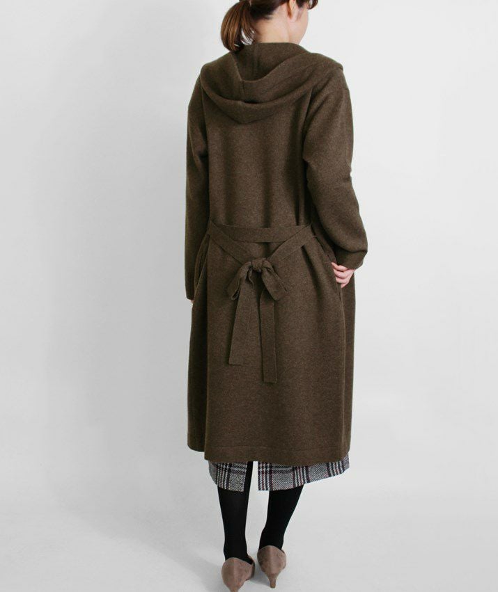 カシミヤ100％フード付きロングカーディガン | Milestone公式